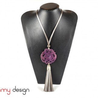 Necklace designed with purple stone, leather